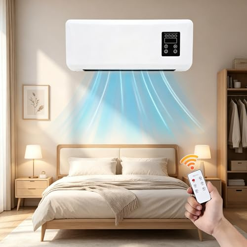 Climafy aire acondicionado portátil con mando a distancia, aire acondicionado de pared reversible dividido, sin unidad exterior, 42 x 18 x 12 cm, mini split aire acondicionado, funciones de