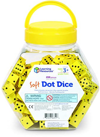 Learning Resources Soft Foam Punktwürfel 200er-Set im Aufbewahrungseimer – leise Schaumstoffwürfel für Mathe-Spiele, Zähl- & Wahrscheinlichkeitsübungen, Vorschule & Grundschule ab 3 Jahren