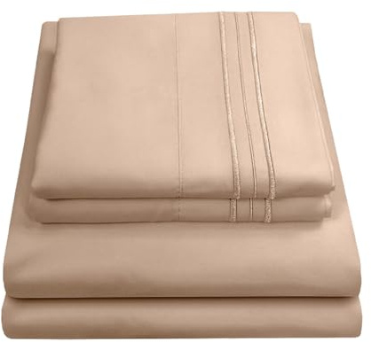 Sweet Home Collection Luxury Bedding Set with Flat, Fitted Sheet, 2 Pillow Cases, Microfiber, Taupe, Queen