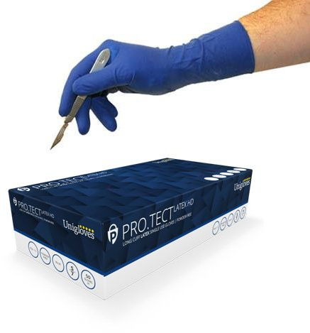 Unigloves ProTect Disposable Long Cuff Blue Latex Powder Free Gloves (Extra Large)