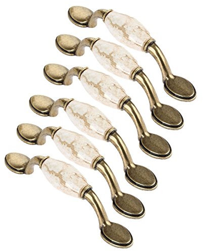 Creatwls 6 pcs Antike Möbelknöpfe und Griffe Marmor Keramik Griff für Küche Schränke Schranktür Knöpfe Schublade Zieht Küche Haus Dekoration Möbelgriffe