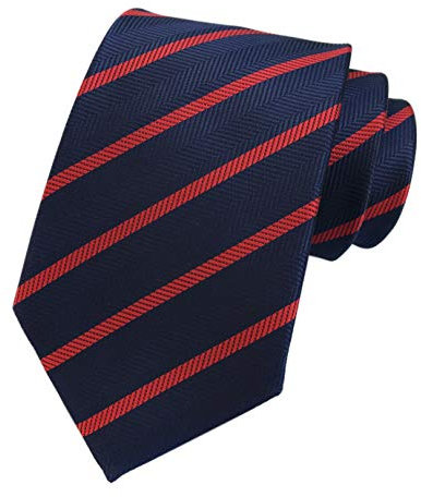 Elfeves Men's Navy Blue Red Jacquard Woven Bar Silk Ties Evening Married Soft Neckties