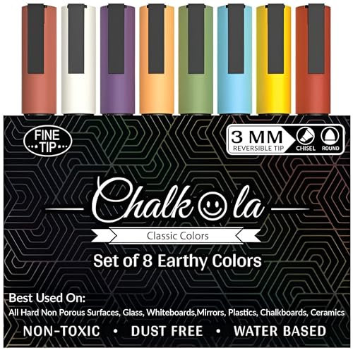 Chalkola Kreidestifte für Tafel Abwaschbar, 8 Kreidemarker Pastell 3mm Umkehrbare Spitze - Kreide Stift für Fenster, Tafel und als Glasstift - Chalk markers für Erwachsene & Kinder