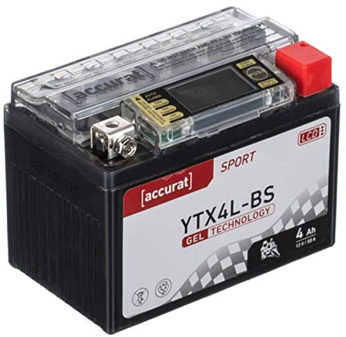 Accurat Motorradbatterie YTX4L-BS - 12V, 4Ah, 50A, rüttelfest, wartungsfrei, LCD Display - Starterbatterie, Gel Batterie in Erstausrüsterqualität für Rasentraktor, Roller, Motorrad, Quad