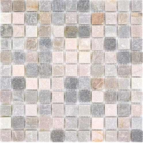 Quarzit Naturstein Mosaik Fliese beige grau Wand Boden Dusche Küchenrückwand Duschwand - MOS36-0206
