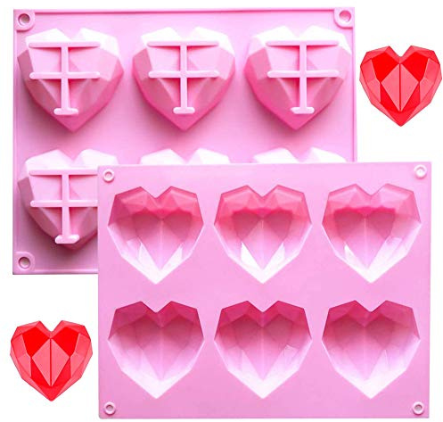 Moule à Gâteau en Silicone de Cœur - SUNSK 6 Cavité 3D Diamant Formes Silicone Moule à Savon Ustensiles à Pâtisserie pour Chocolat Bonbons Muffins Gelée Cupcake 2 pièces