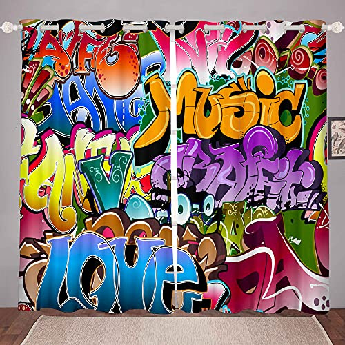 Tbrand Vorhang fr Schlafzimmer Kinder Jungen Hip Hop Strae Kultur Jugendzimmer Bunte Graffiti Vorhang Hipster Vorhnge 117x137cm (BxL)