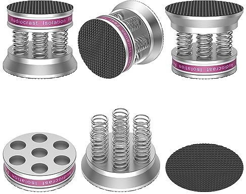 Audiocrast Speaker Isolation Base Pads, Spring Floor Protector, Anti Vibration Non-Slip Speaker Stand Feet Pad Shock Absorber for HiFi Amplifier DAC Recorder 4PCS (Silver)