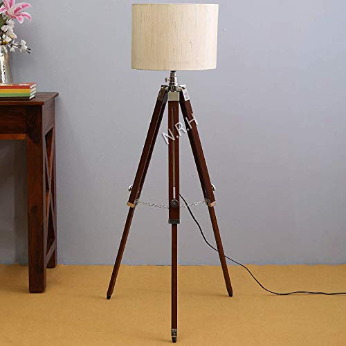 Nautical Marine Designer Lampada da terra in legno Treppiede Lampada Home Decor (con tonalità bianca)