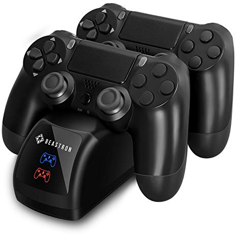 Beastron Dual USB Charger Station Dock for Sony PS4 Controller, Dual Charging Back Stand with LED Light Indicator - Black - PlayStation 4, 10206