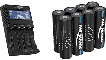 Ansmann für AA/AAA/C/D NiMH Akkus & Li-Ion 18650/26650 Batterieladegerät, schwarz & Akku AA Typ 2800mAh NiMH 1,2V - Mignon AA Batterien wiederaufladbar, Modellbau (8 Stück)