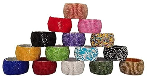 Sharvgun Servilletero con cuentas de perlas de colores surtidos, decoración de mesa, anillo de servilleta, fiesta de Navidad, 4 unidades