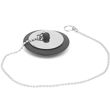 Home Basics Sink Stopper with Chain | Easy Removal with Chain | Sturdy Steel & Silicone