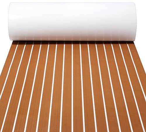 WEAFRICTCH Teak Sintetico Marino,Eva Tappetino Antiscivolo per Barca,Pavimentazione in Barca, 240 x 90 cm Autoadesivo Tappeti per Barca Yacht Kayak Vela RV