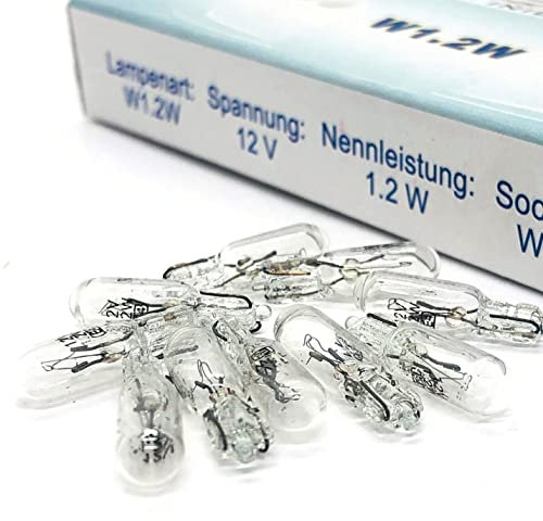 Maxxoni 10x Stück W1,2W 12V KFZ Beleuchtung Glühlampe Autolampen Glassockel Lampen Long Life (10x W1,2W)