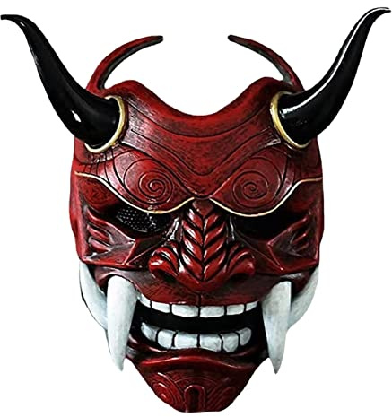 Halloween- , japanische Energie, rotes Gesicht des Teufelskönigs, japanischer -Gesichtsschutz und Rollenspielszenen des japanischen Geist- -Khania