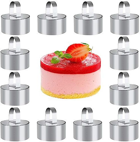12 Piezas Anillo de Pastel de Acero Inoxidable, Mousse Círculo Pastel Molde, Ø8cm Aro para Tartas Inoxidable para Hornear, Moldes Redondos Reposteria para Hacer Ensaladas, Pasteles, Mousses y Postres