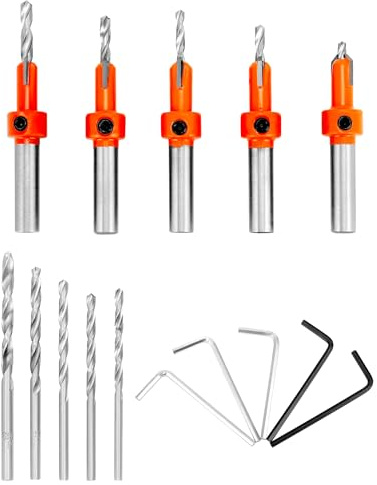 QWORK® 5 pezzi set di punte per trapano svasatore, con punte da trapano sostituibili e chiavi a brugola, 8 mm