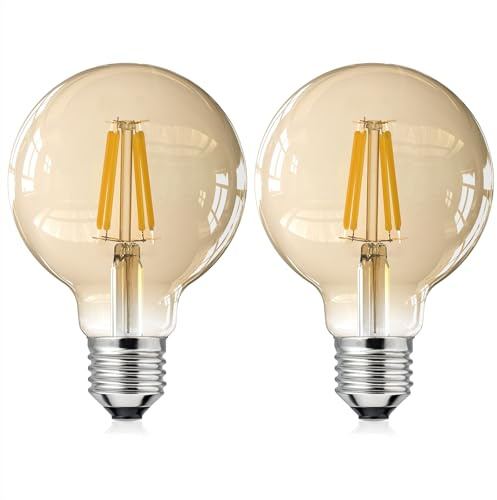 EYLM LED Lampadina Vintage Edison, Lampadina Vintage E27 Dimmerabile 4W 2700K Bianco Caldo per un'illuminazione Nostalgica e Retrò nel Bar di Casa, Forma a Globo (G80) (2)
