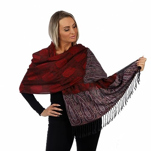 Pashmina Schal Damen – Kaschmir-Look mit Fransen, Paisley Design | Weich wie Kaschmir, leicht & stilvoll. Alltag & Hochzeiten. Paisley-Design, perfekt für alle Jahreszeiten