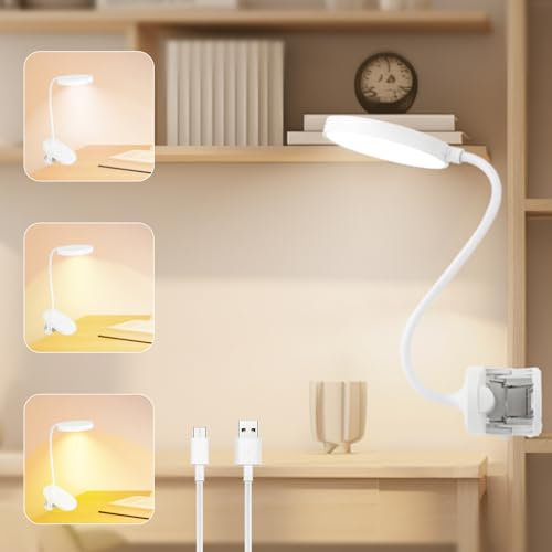 KEWUZY Lampada Clip Ricaricabile con Pinza, 20 LED, 3 Colori e Regolabile Luminosità, per Chevet, Bureau e Lettura