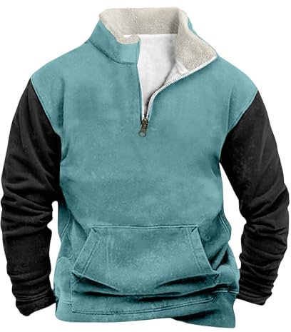 KONG JIMFAN Retro Pullover Reisverschluss Sweatjacke Herren Mit Zipper Weihnachts Pullover Schwarzer Pulli Mit Weißen Streifen Outdoor-Kragen Mann Tank Top Chiffon Strandtunika(Light Blue,L)