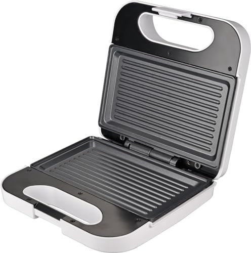 Grunkel - Sandwichera con Grill para 2 sandwiches. Superficie antideslizante y antiadherente de 750W de potencia y tacto frío (Grill Blanca)