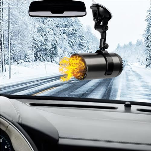 Riloer 24V 150W 10A Dégivreur de Chauffage de Voiture, Dégivreur de Pare-Brise Portable Rotatif à 180°, pour Remorque de Voiture SUV Camion RV, Gris Argent avec stent USB