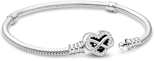 Unendlichkeit Charms Anhänger Armband Herz Verschluss 18CM Damen,Infinity ME Charm Moments Armbänder Sterling Silber S925,Schlangenkette Fake Bracelet,Armreif Schmuck,Geschenk für Frauen Geburtstag