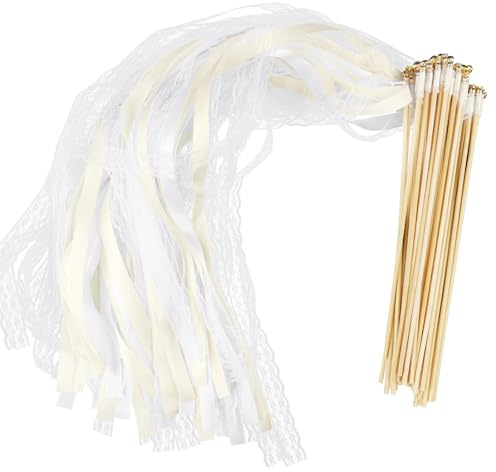 30 Stück Beige Wedding Wands, Wands Hochzeit Mit Glocke, Zauberstäbe Luftschlangen Hochzeit, Hochzeitsbänder für Hochzeiten, Geburtstage, Feiertagsfeiern Verwendet