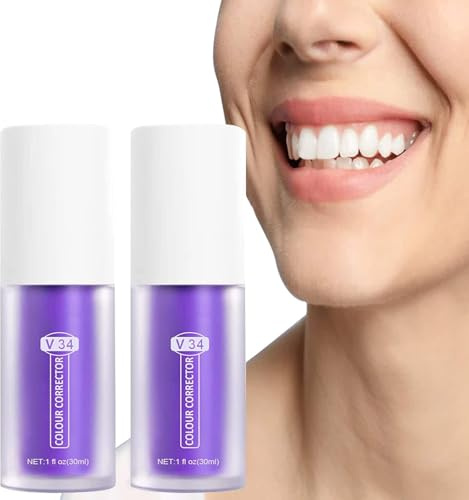 2pcs Purple Teeth Whitening Toothpaste, Lila Zahnpasta Weisse Zähne Purple Toothpaste Zähne Aufhellung, Zahnaufhellung Zahnpasta Lila Saubere Whiteful-Farbkorrektur Serum