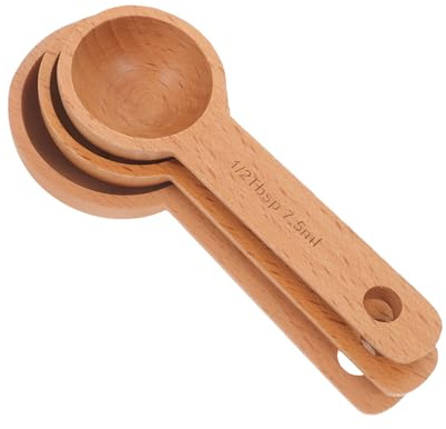 PRETYZOOM Lot de 3 Petites Cuillères à Mesurer en Bois de Hêtre 7,5ml 10ml 15ml pour Café, Épices et Sucre, Usage Domestique Surface Lisse Rayure
