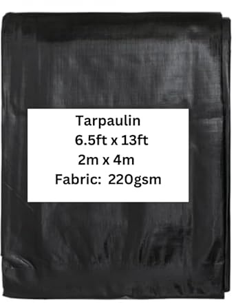 DIAH DO IT AT HOME Black Tarpaulin 220gsm (2m x 4m) - Heavy Duty L-Grade Strength Weatherproof Tarp - UV Protected Ground Sheet with Rust-Resistant Grommets & Reinforced Corners