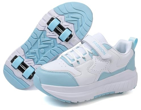 CFGYHN 2-in-1 Rollschuhe für Jungen und Mädchen - Kinder Schuhe Mit 4 Versenkbaren Rollen, Outdoor Turnschuhe, Skateboardschuhe