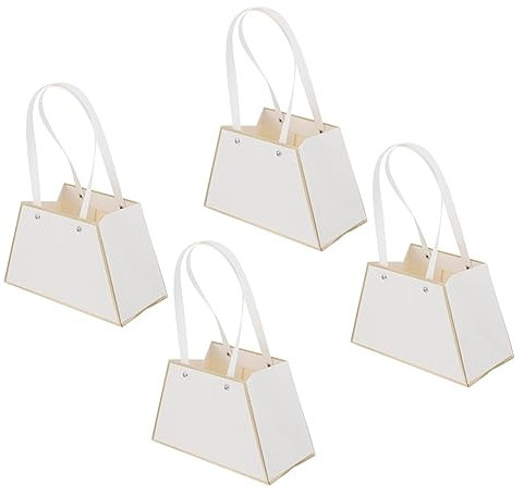 SEWOART 4 Stück Blumenstraußbeutel Aus Stabilem Papier Trapezförmige Tragetaschen Mit Breitem Boden Weiß Modisch Für Geschenkverpackung Und Blumentransport