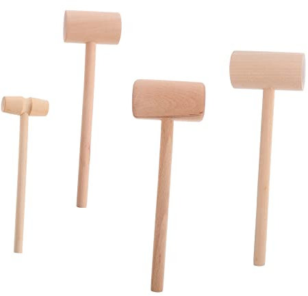 MOLUCKFU 4pcs Wooden Crab Mallet Set Seafood Hammer Cake Mallet Natural Wood Mini Size for Cracking Shellfish and Cake Decorating