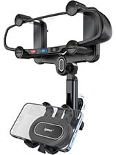 ipow Supporto Telefono Auto per Specchietto Retrovisore 360° Rotante e Retrattile, Design Antivibrazione con Fissaggio a 4 Angoli – Universale per Tutti gli Smartphone e Specchietti Auto