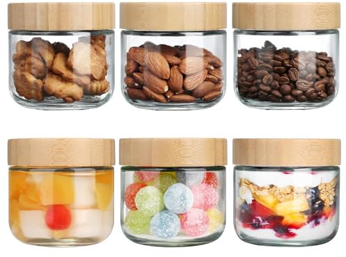 6-Pack 350ml Glass Mason Jars with Screw Lids - Leakproof Overnight Oats Containers, Wide-Mouth Salad & Yogurt Pots for Snacks, Cereals, Coffee, Spices,Pickling & Meal Prep(Airtight Food Storage Jars)