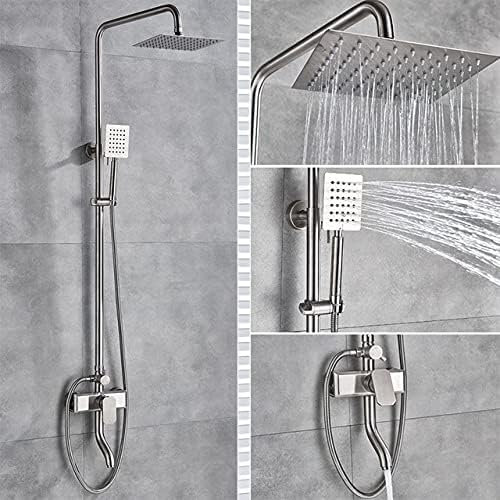 Juego de ducha de lluvia grande cepillado 304 para baño, mezclador de baño, grifo de ducha de agua caliente y fría, montado en la pared, estilo D, patas de pulpo estilo C