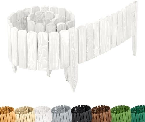 Garronda Rasenkante Holz Beeteimfassung imprägniert 200 cm x 20 cm Flexibler Rollborder Zaun für Garten GD-0108 (Weiß, Höhe: 20 cm)