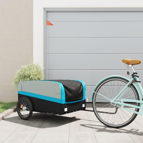 Homgoday Fahrradanhänger Lastenanhänger Anhänger Transportanhänger Transportwagen Anhänger für Fahrrad Schwarz und Blau 45 kg Eisen 137 x 69 x 59 cm