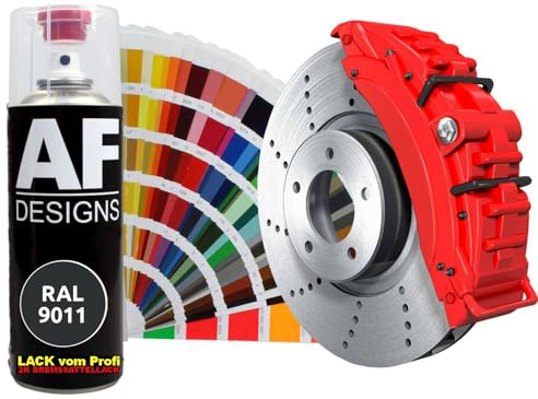 Alex Flittner Designs 2K Bremssattellack RAL Spraydose hitzebeständig 300° Bremssattelfarbe Hochwertiger Lack für Bremssättel, Bremsen und Autozubehör - 400 ml (RAL9011 GRAPHITSCHWARZ)