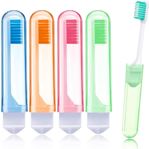 CULEO Cepillos de dientes manuales,Cepillo de dientes de viaje plegable y portátil de cerdas suaves, 4 unidades