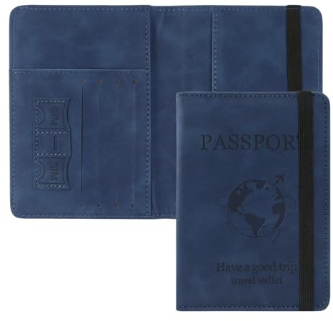 ILIYAH Custodia Passaporto Porta Documenti - Porta Passaporto da Viaggio Blocco RFID Cover Passaporto Italiano Durevole Accessori Con Multifunzione(Blu Scuro)