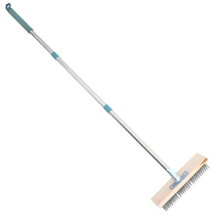 UKCOCO Brosse Métallique Acier Inoxydable pour Nettoyage de Sols Terrasse Jardin avec Manche Long pour Surfaces Dures et Taches Tenaces