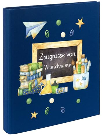 Personalisierte Zeugnismappe Ordner A4 für Zeugnisse – mit Wunschname & Schul-Motiv – Geschenk zur Einschulung, Schulabschluss oder erstem Zeugnis