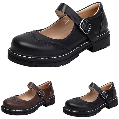 Dam Mary Jane skor, platå, fritidsskor, dam, läder, komfortskor, eleganta promenadskor med spänne, halvskor med klack, enfärgade, loafers, träningsskor, läderskor, lediga damskor, svart, 42 EU