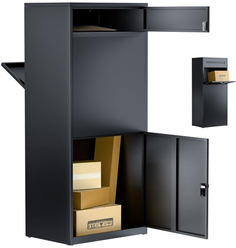 Vakiorn Paketbox, Briefkasten mit großem Paketfach, Von Vorne Einlegen, Von Hinten Entnehmen Paketbriefkasten für draußen, Standbriefkasten, Paketkasten, Parcel Box120CM