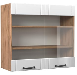 Vicco Küchenglasschrank Fame-Line, Weiß Landhaus, 80 cm | MDF-Front · Soft-Close · Tiefe – 34,1 cm · Metallgriffe · ✓ Alles im Blick