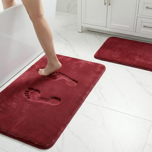 winder home | Badteppich Set 2 Teilig | „Sweetness“ 40×60 cm & 60×90 cm | Badematten & Badteppiche, rutschfeste Badematte | Waschbar Badezimmer Teppich, Saugfähige Duschvorleger, badeteppich (Rot)